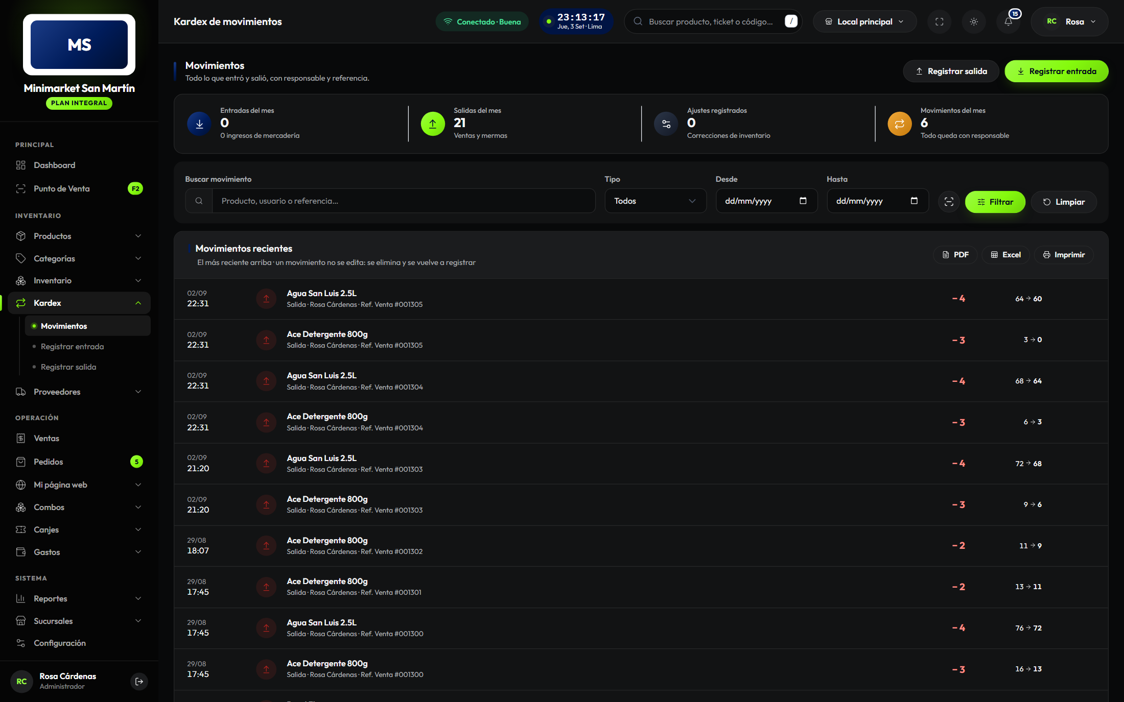 Kardex de movimientos
